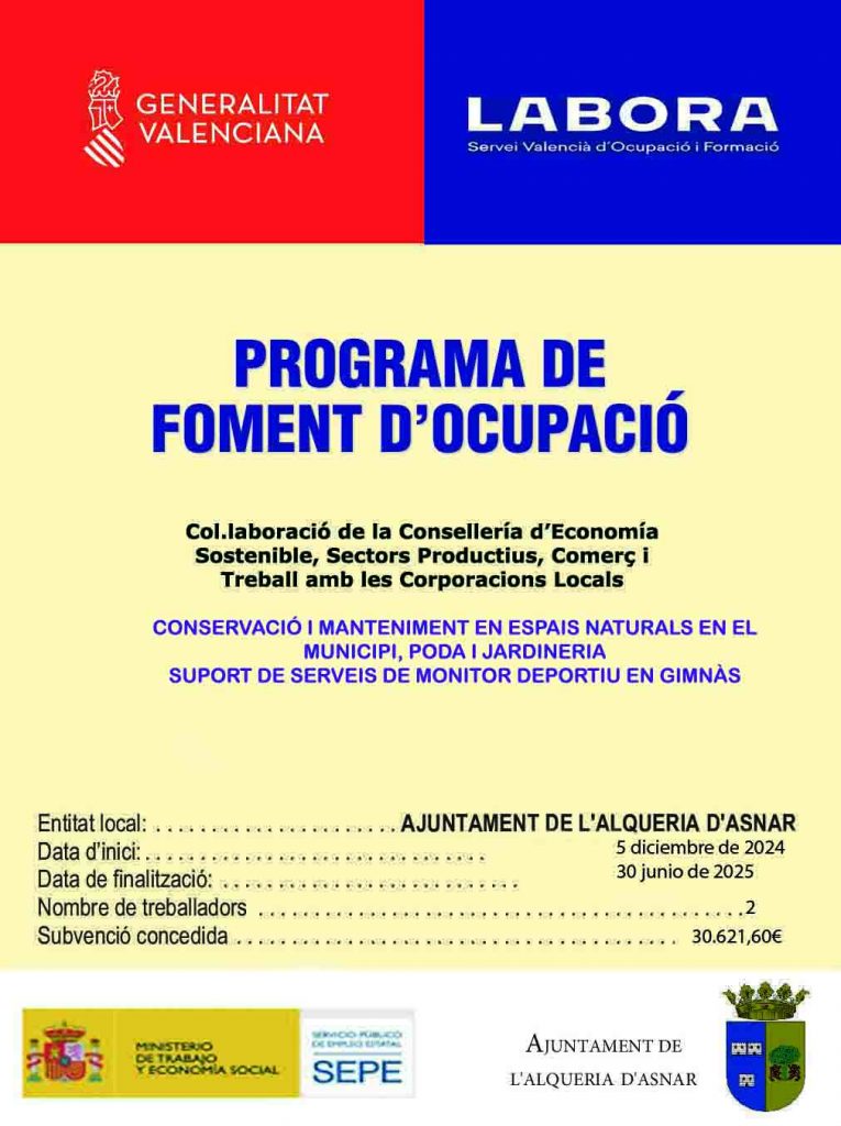 EMCORP 2024.- Subvenciones destinadas a la contratación de personas desocupadas por ayuntamiento de menos de 2.000 habitantes y mancomunidades de la Comunitat Valenciana, anualidad 2024.